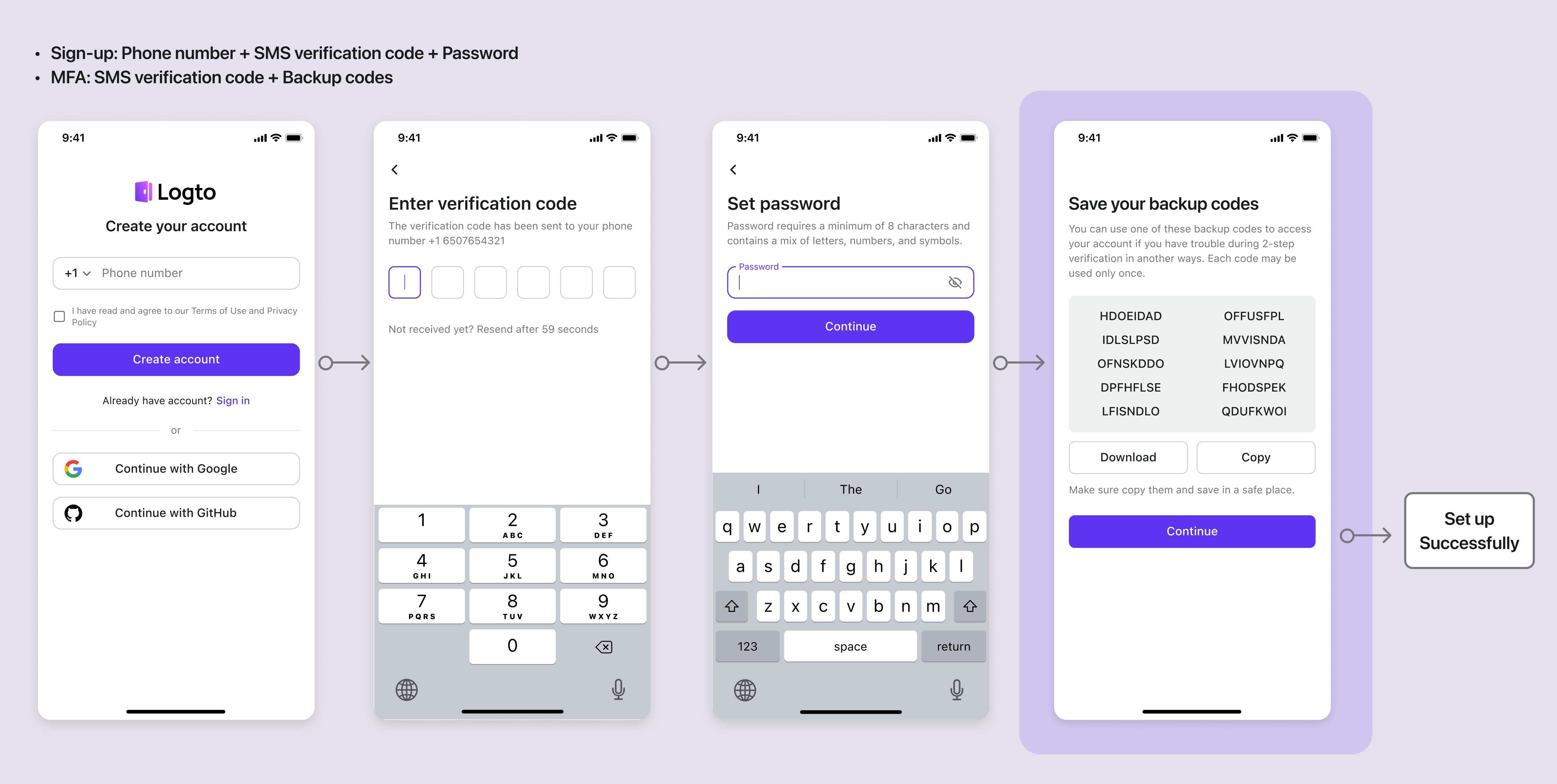 SMS MFA setup flow 2